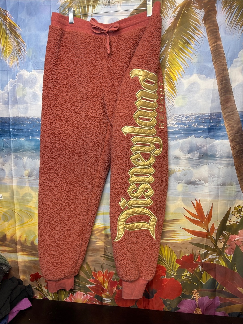 Disney Rust Pink Sherpa Jogger Pants with Gold Logo